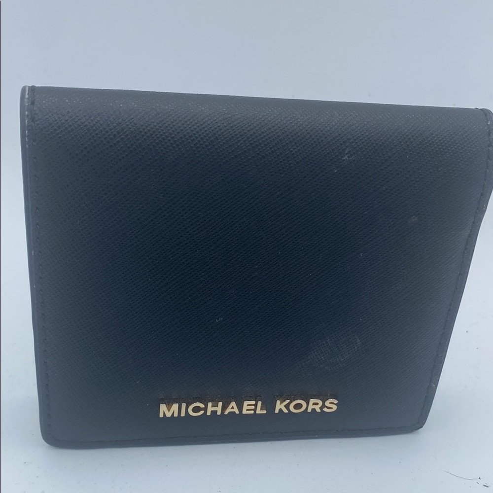 Michael Kors Black w/ white lining bifold card holder wallet snap close